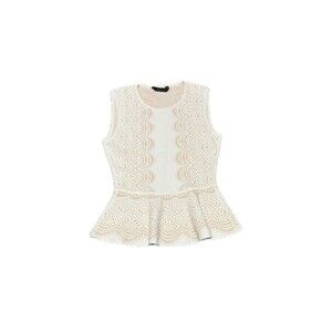 BCBGMaxAzria Alonya Tan And White Knit Peplum Top Size Medium